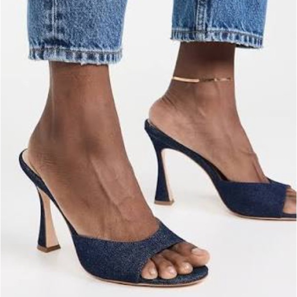 L'AGENCE Navy Open-Toe Heels